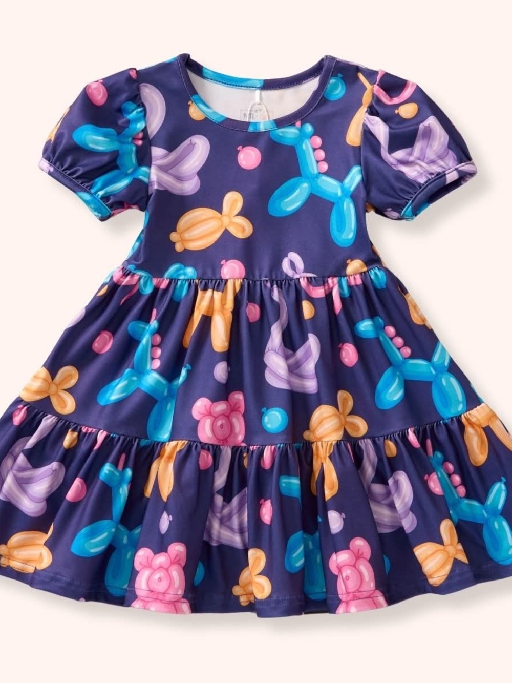 Girls Navy Balloon Animal Print Tiered Dress